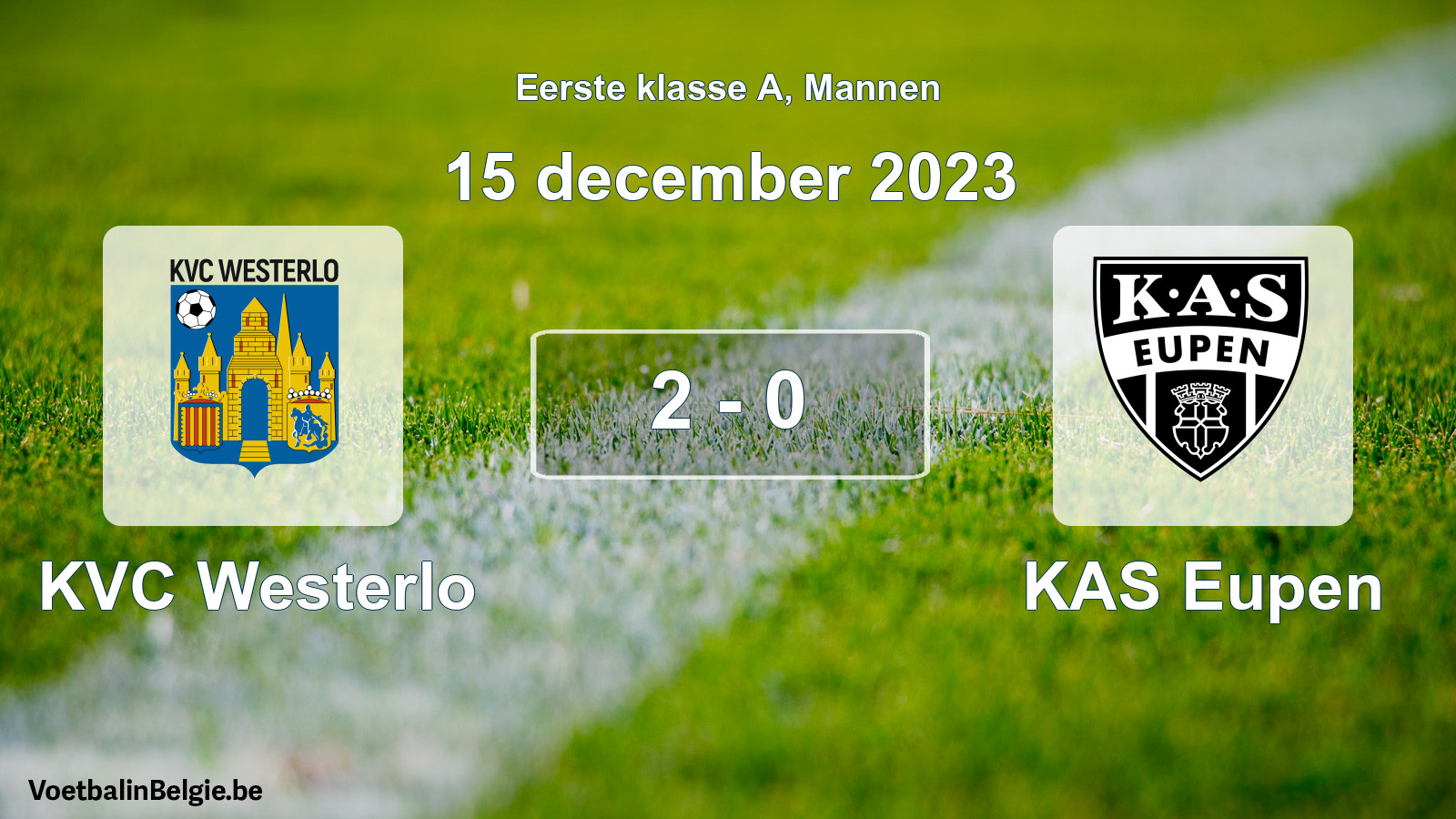 Gespeelde wedstrijd mannenvoetbal: KVC Westerlo - KAS Eupen 2 - 0 (15 december 2023)