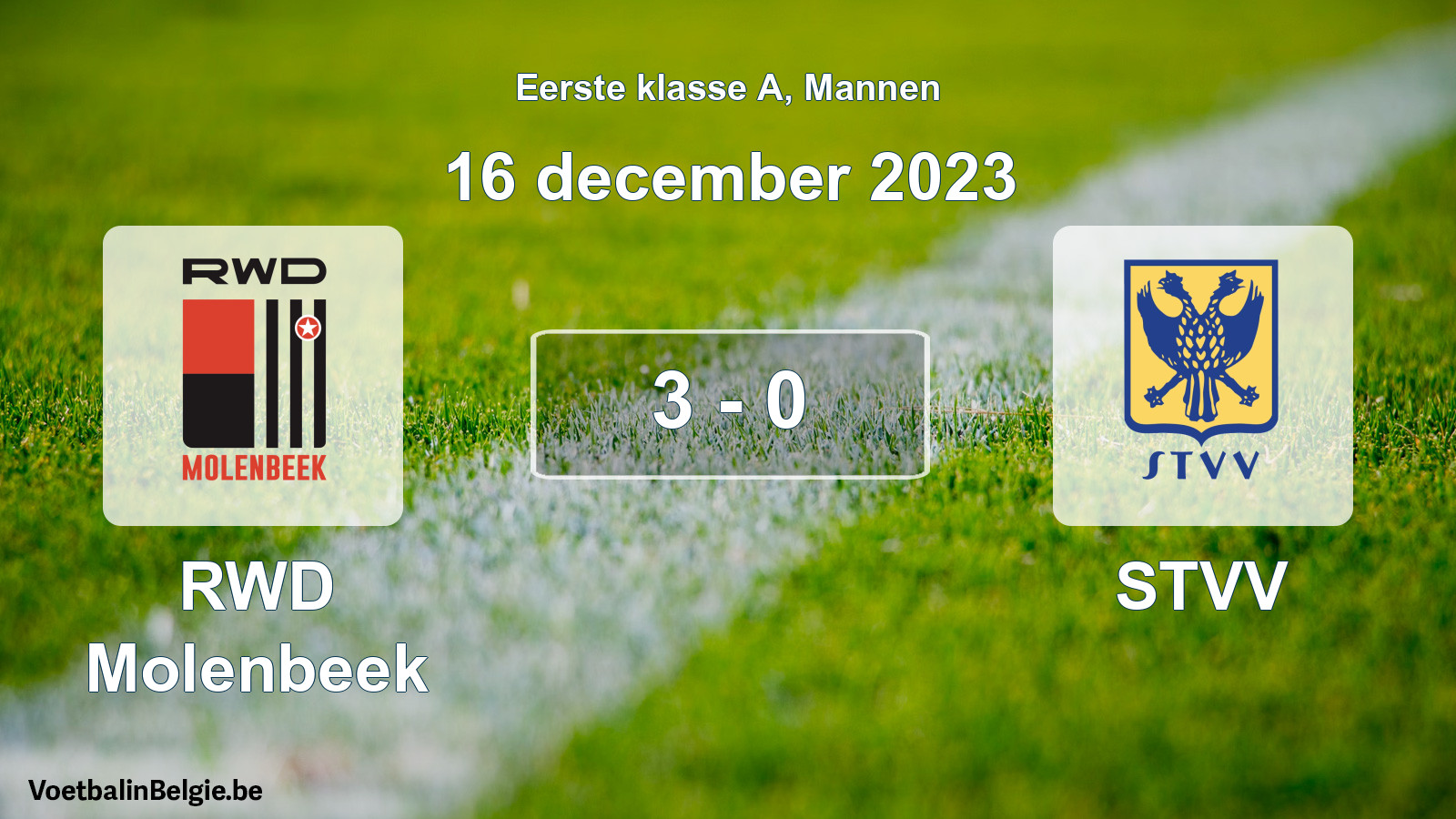 Gespeelde wedstrijd mannenvoetbal: RWD Molenbeek - STVV 3 - 0 (16 december 2023)