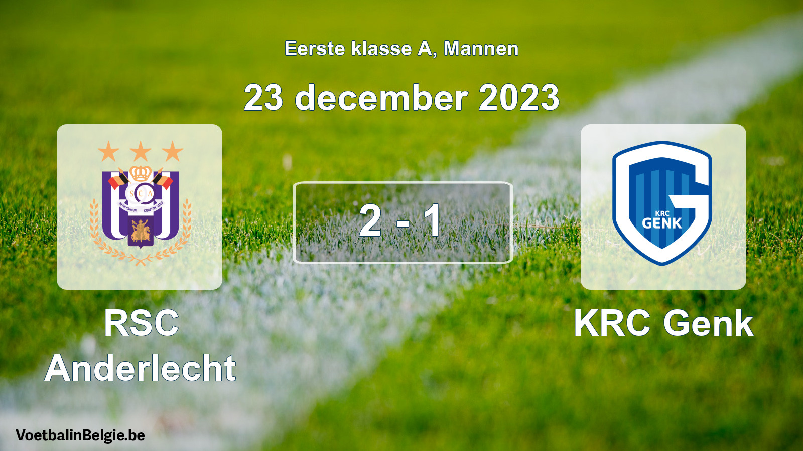 Gespeelde wedstrijd mannenvoetbal: RSC Anderlecht - KRC Genk 2 - 1 (23 december 2023)