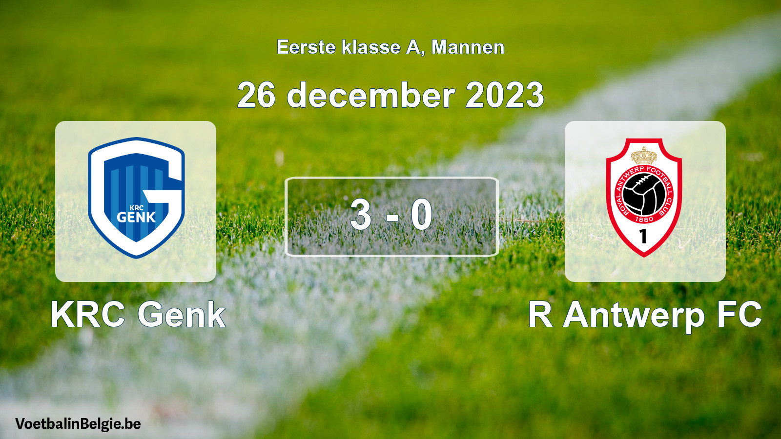 Gespeelde wedstrijd mannenvoetbal: KRC Genk - R Antwerp FC 3 - 0 (26 december 2023)