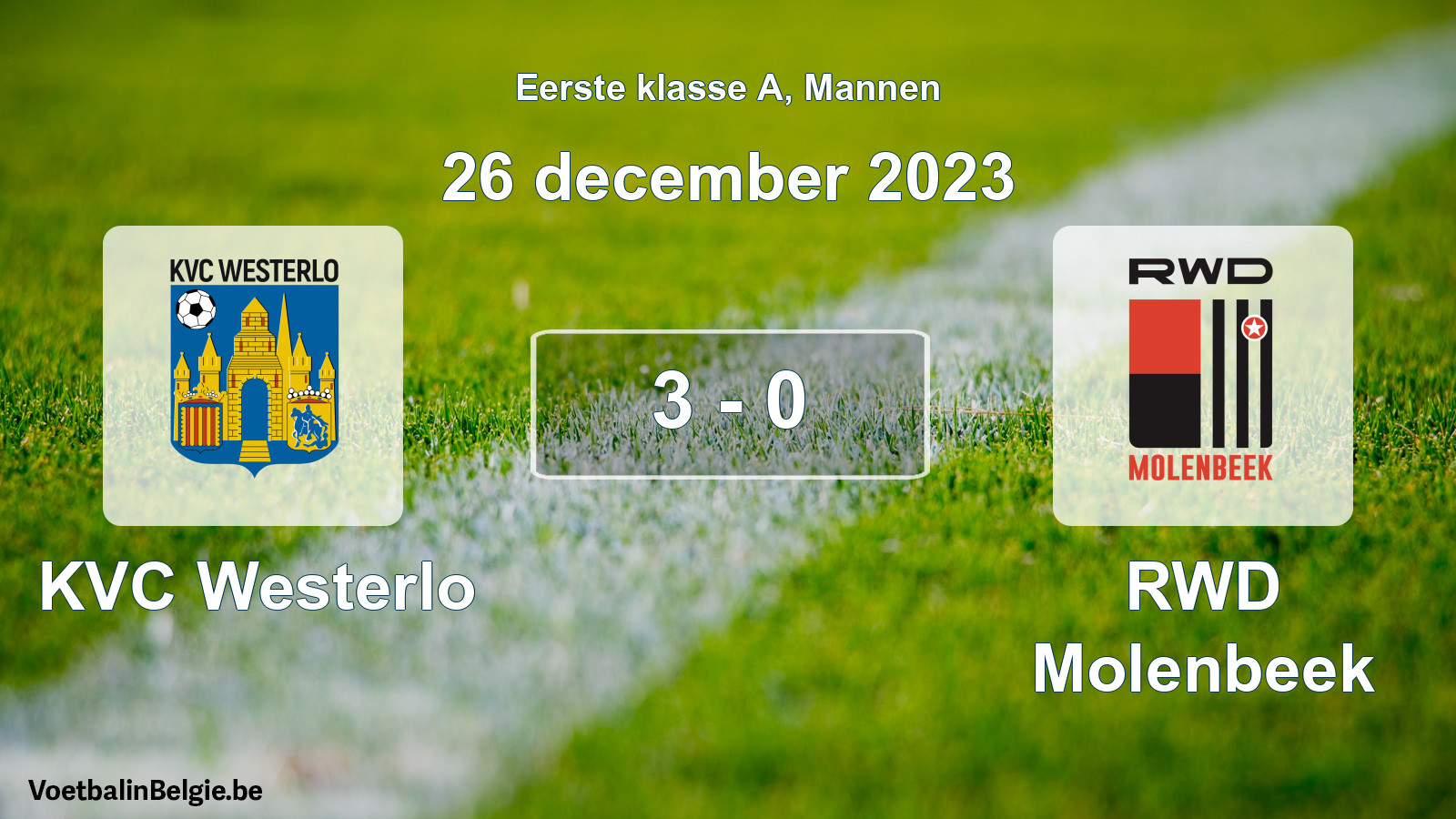 Gespeelde wedstrijd mannenvoetbal: KVC Westerlo - RWD Molenbeek 3 - 0 (26 december 2023)