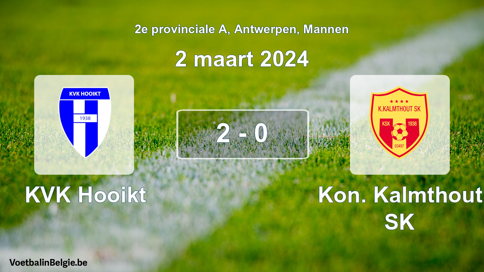 Gespeelde wedstrijd mannenvoetbal: KVK Hooikt - Kon. Kalmthout SK 2 - 0 (2 maart 2024)