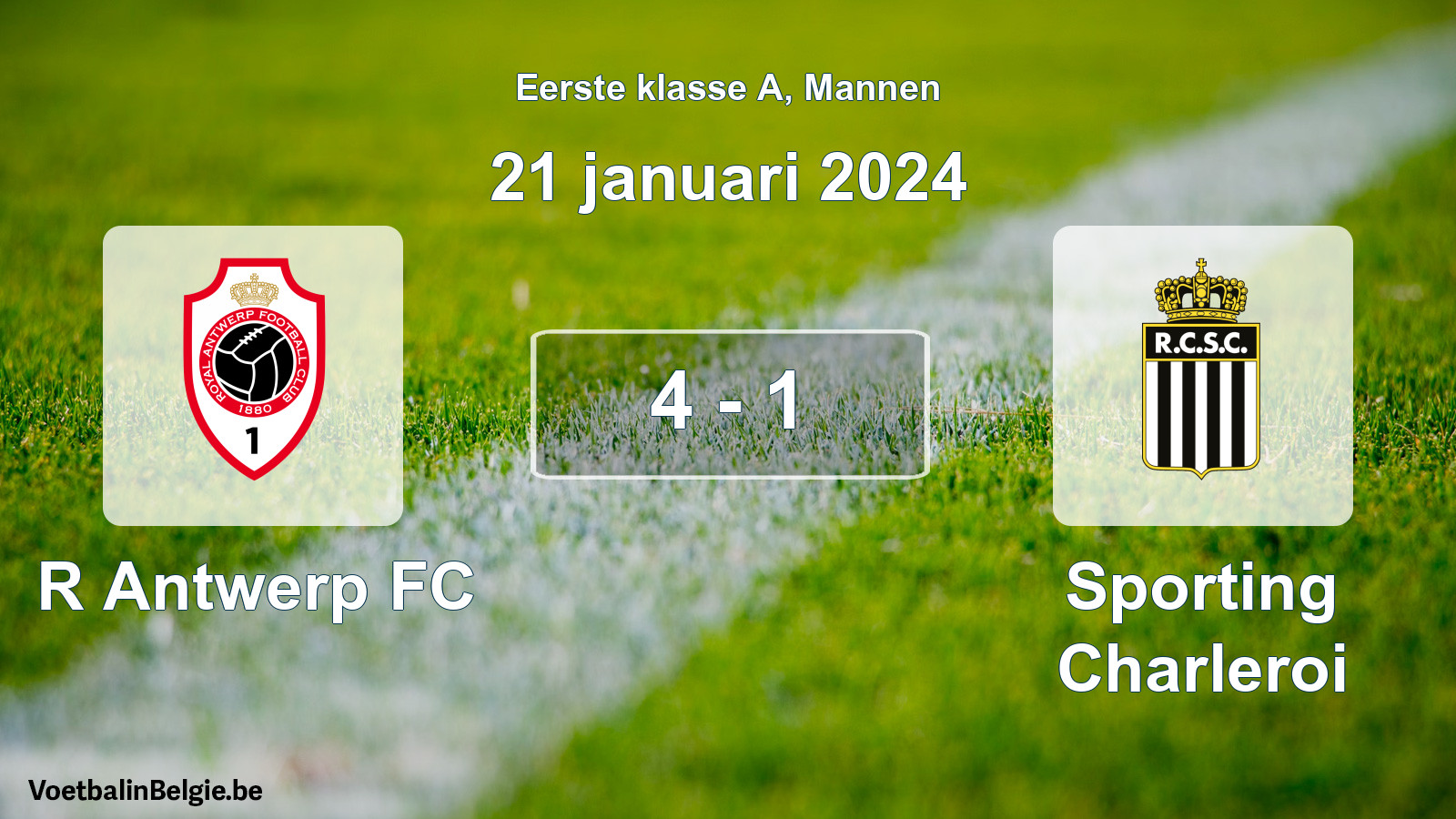 Gespeelde wedstrijd mannenvoetbal: R Antwerp FC - Sporting Charleroi 4 - 1 (21 januari 2024)