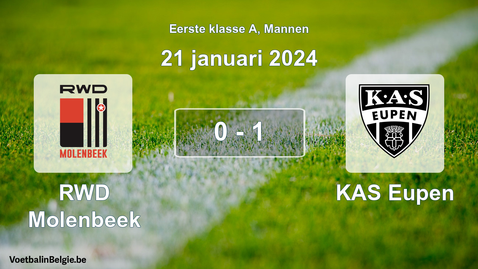 Gespeelde wedstrijd mannenvoetbal: RWD Molenbeek - KAS Eupen 0 - 1 (21 januari 2024)