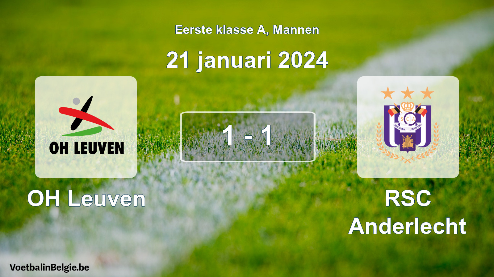 Gespeelde wedstrijd mannenvoetbal: OH Leuven - RSC Anderlecht 1 - 1 (21 januari 2024)