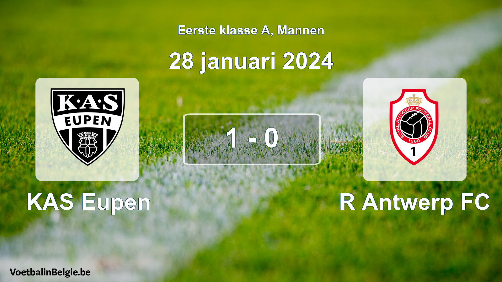 Gespeelde wedstrijd mannenvoetbal: KAS Eupen - R Antwerp FC 1 - 0 (28 januari 2024)