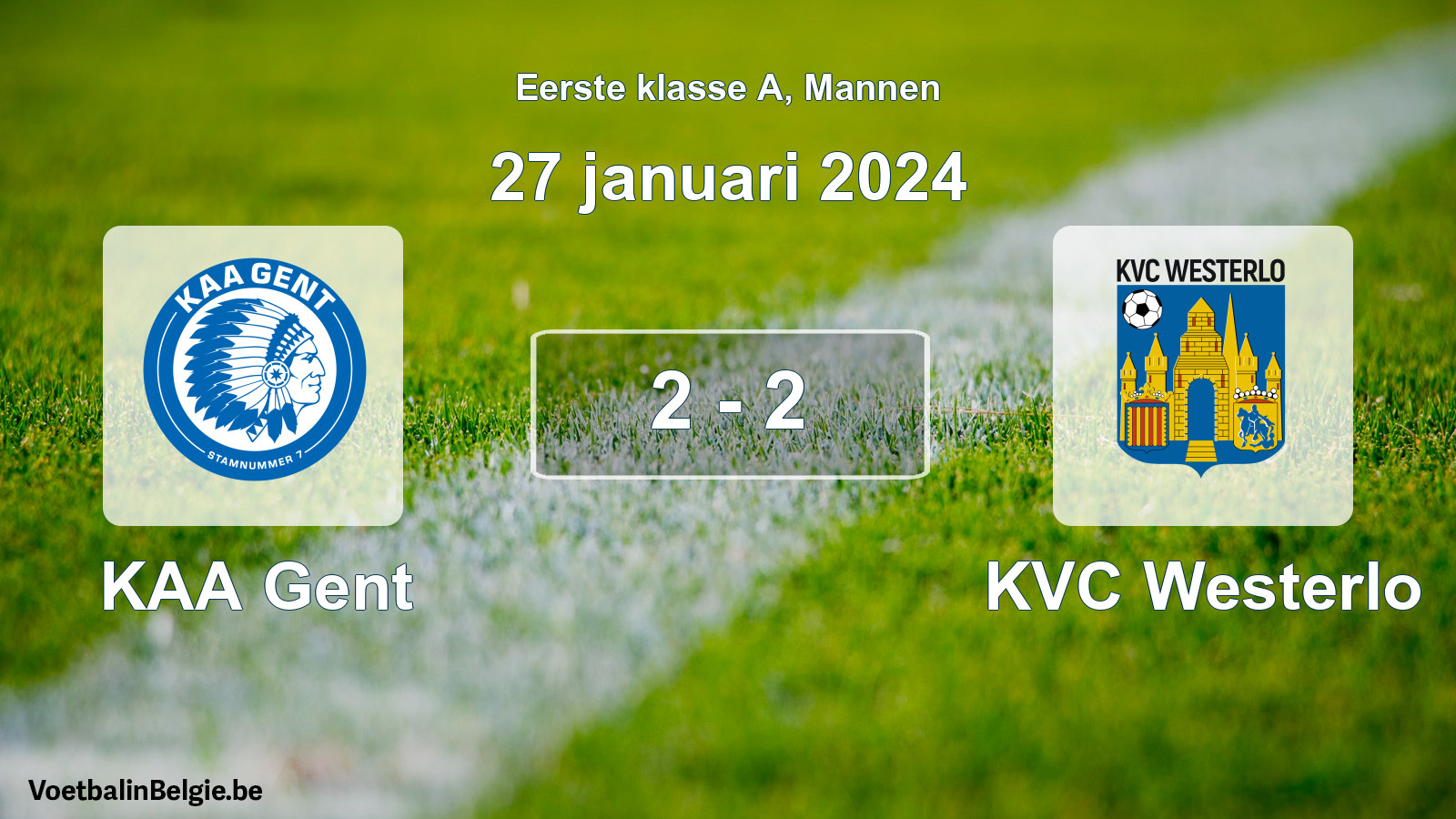 Gespeelde wedstrijd mannenvoetbal: KAA Gent - KVC Westerlo 2 - 2 (27 januari 2024)