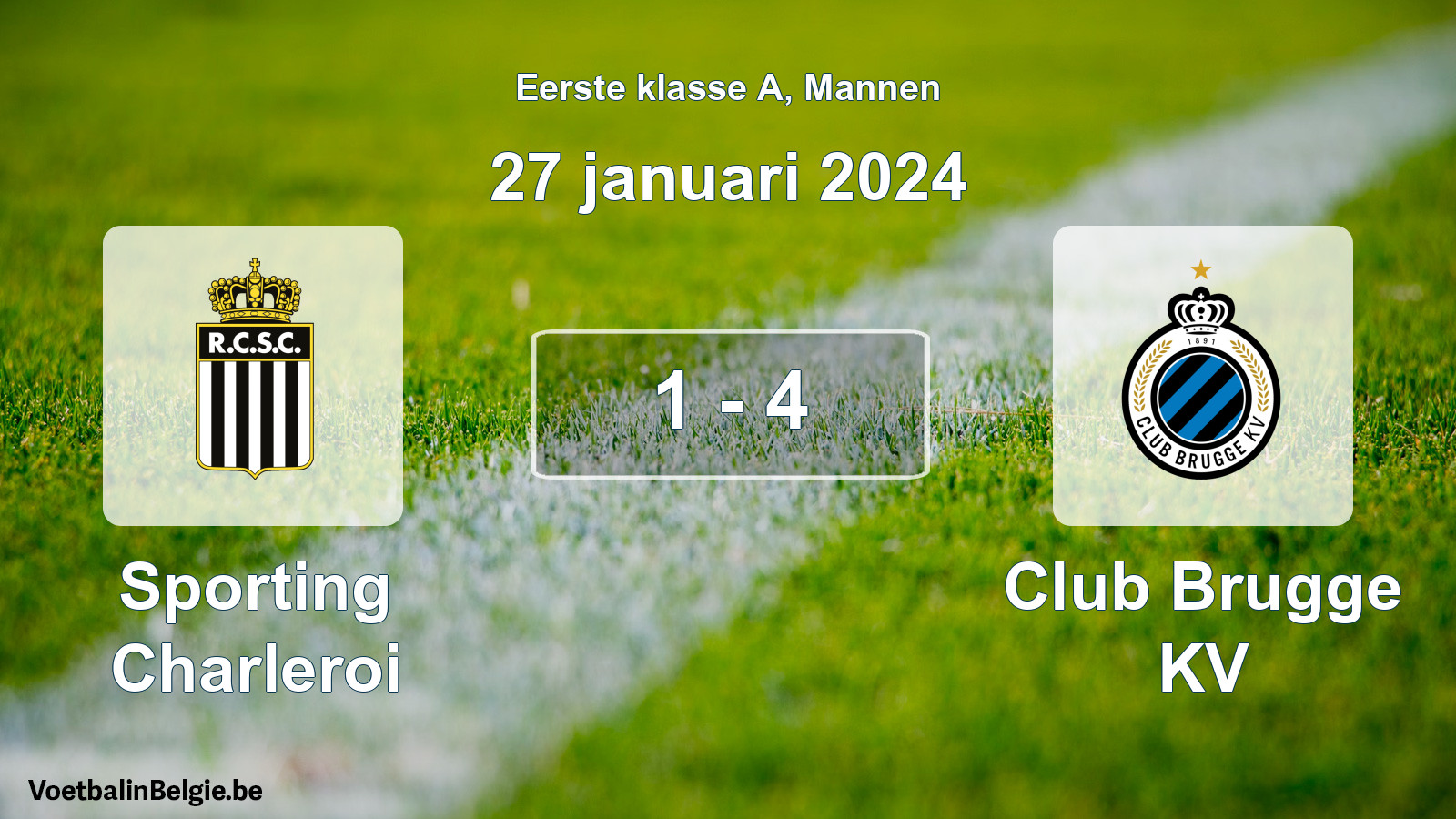 Gespeelde wedstrijd mannenvoetbal: Sporting Charleroi - Club Brugge KV 1 - 4 (27 januari 2024)