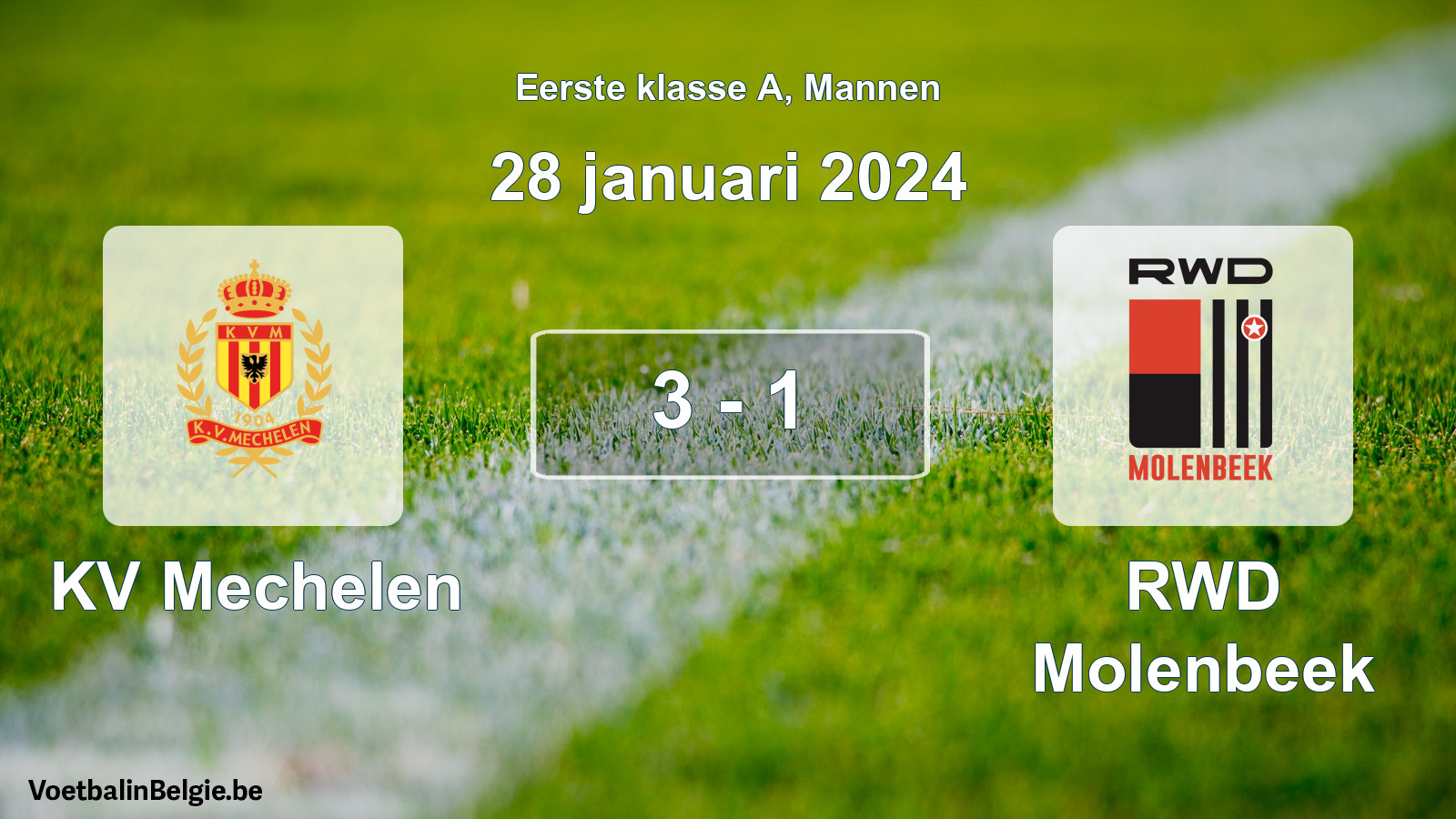 Gespeelde wedstrijd mannenvoetbal: KV Mechelen - RWD Molenbeek 3 - 1 (28 januari 2024)