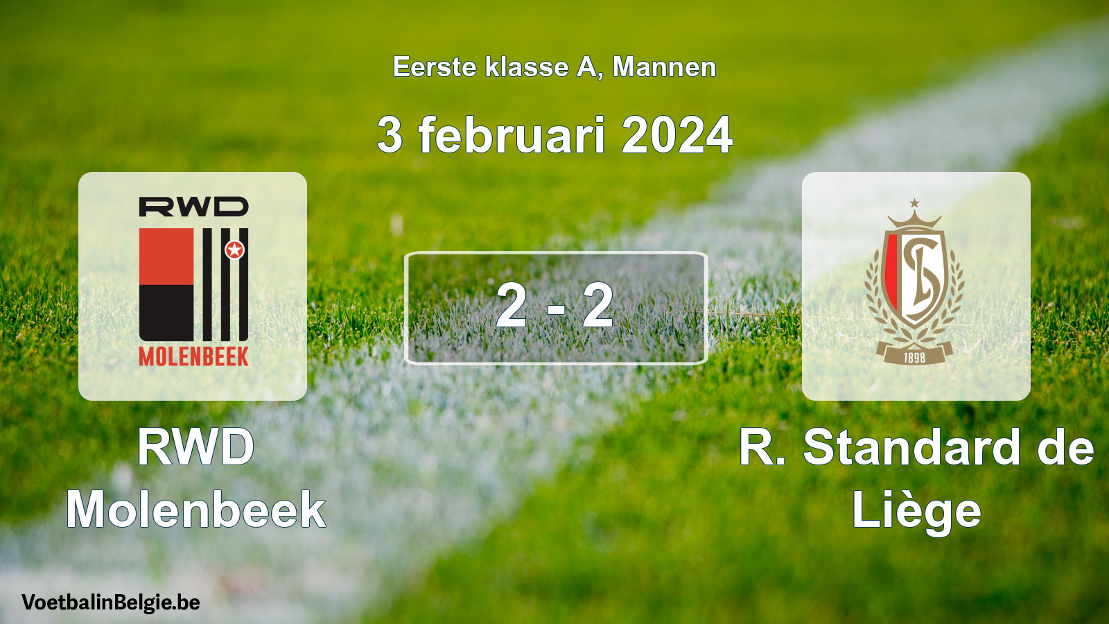 Gespeelde wedstrijd mannenvoetbal: RWD Molenbeek - R. Standard de Liège 2 - 2 (3 februari 2024)