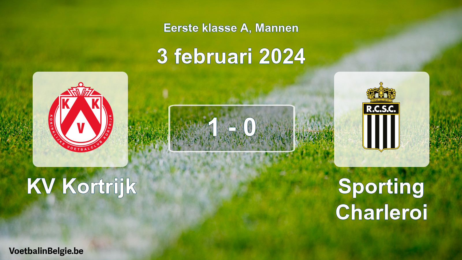 Gespeelde wedstrijd mannenvoetbal: KV Kortrijk - Sporting Charleroi 1 - 0 (3 februari 2024)