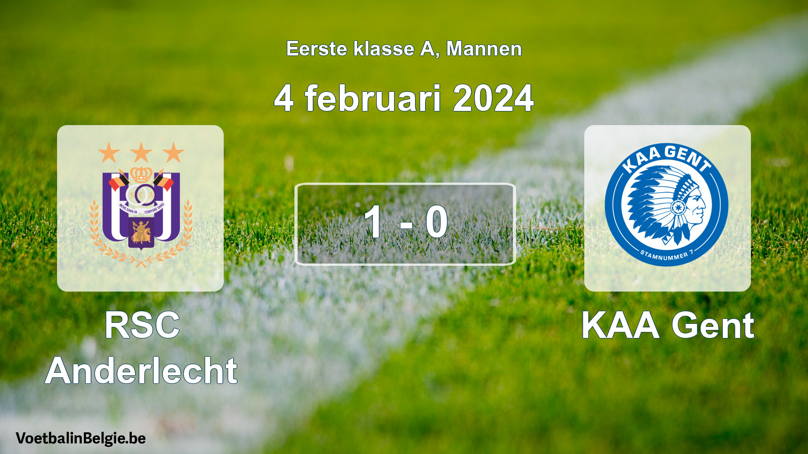 Gespeelde wedstrijd mannenvoetbal: RSC Anderlecht - KAA Gent 1 - 0 (4 februari 2024)