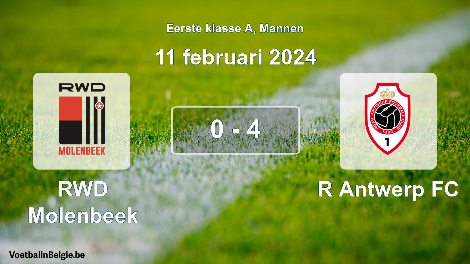 Gespeelde wedstrijd mannenvoetbal: RWD Molenbeek - R Antwerp FC 0 - 4 (11 februari 2024)
