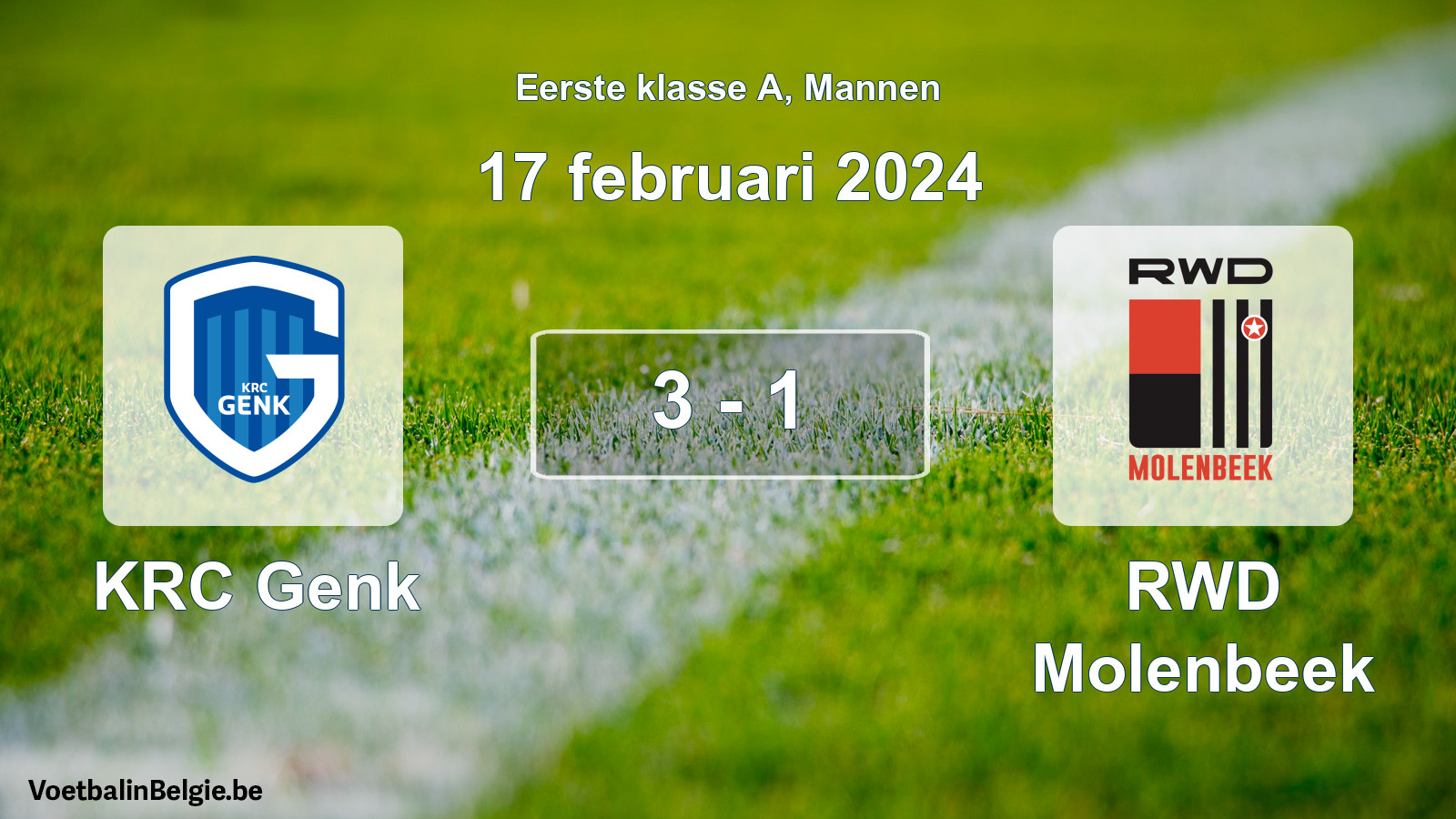 Gespeelde wedstrijd mannenvoetbal: KRC Genk - RWD Molenbeek 3 - 1 (17 februari 2024)