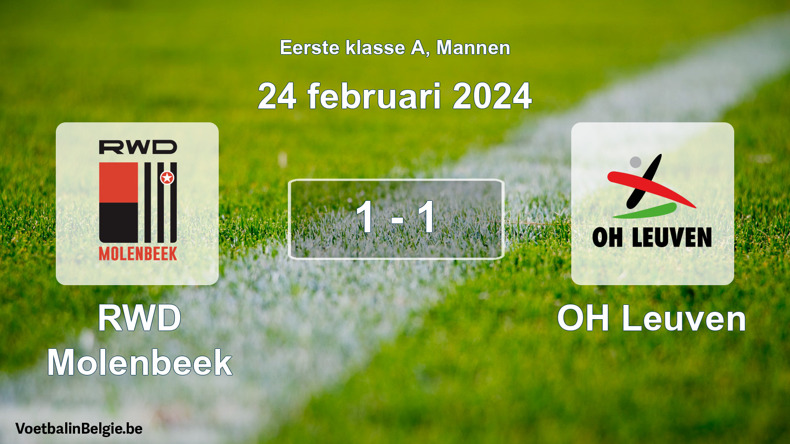 Gespeelde wedstrijd mannenvoetbal: RWD Molenbeek - OH Leuven 1 - 1 (24 februari 2024)