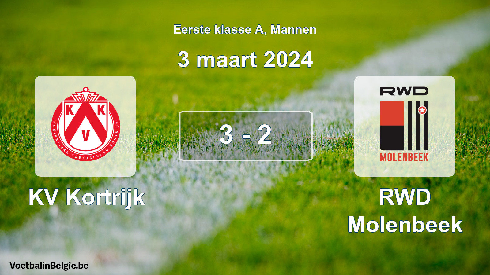 Gespeelde wedstrijd mannenvoetbal: KV Kortrijk - RWD Molenbeek 3 - 2 (3 maart 2024)