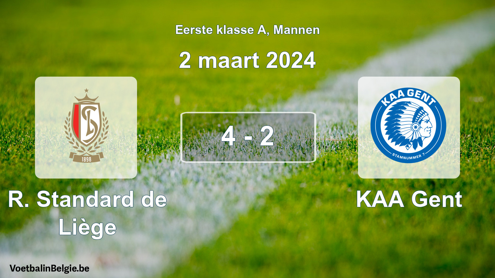 Gespeelde wedstrijd mannenvoetbal: R. Standard de Liège - KAA Gent 4 - 2 (2 maart 2024)