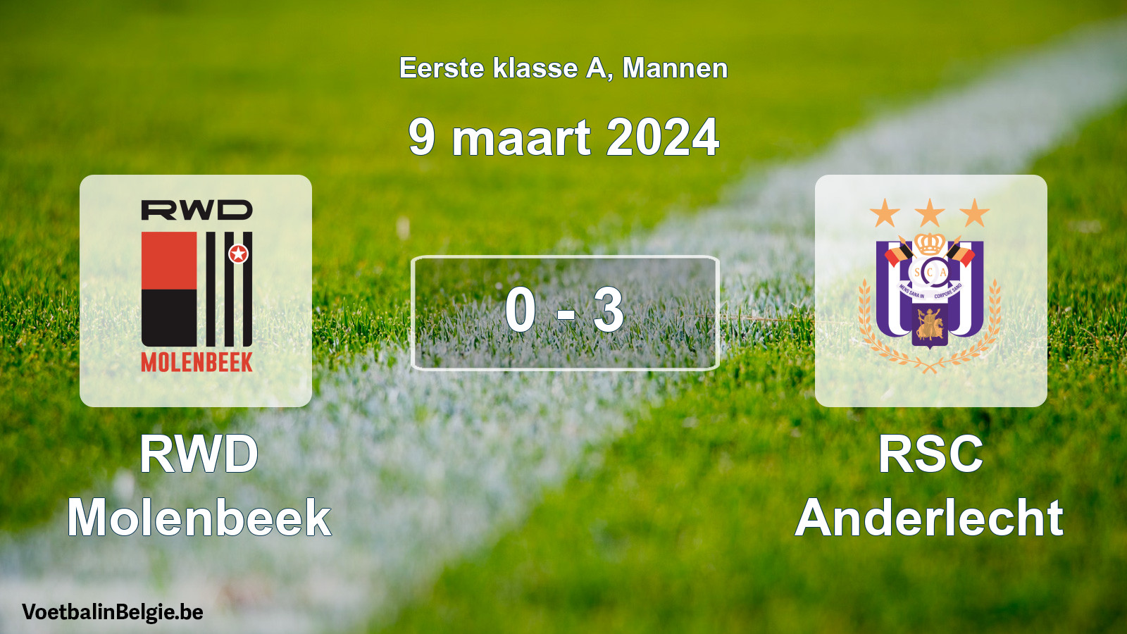Gespeelde wedstrijd mannenvoetbal: RWD Molenbeek - RSC Anderlecht 0 - 3 (9 maart 2024)