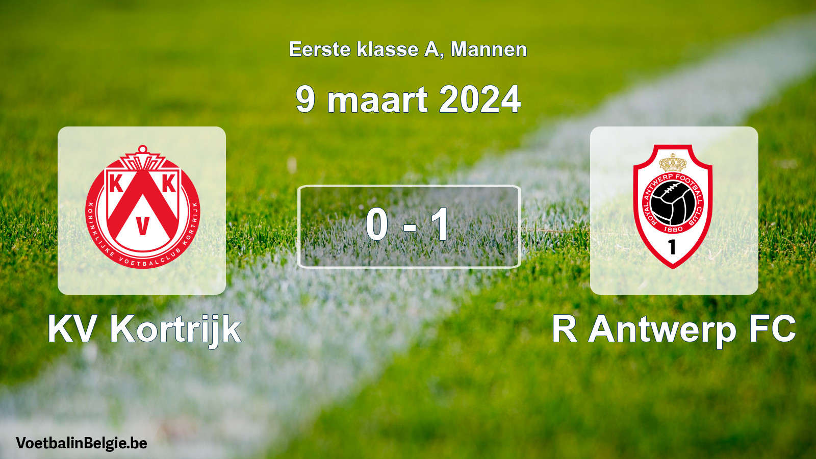 Gespeelde wedstrijd mannenvoetbal: KV Kortrijk - R Antwerp FC 0 - 1 (9 maart 2024)
