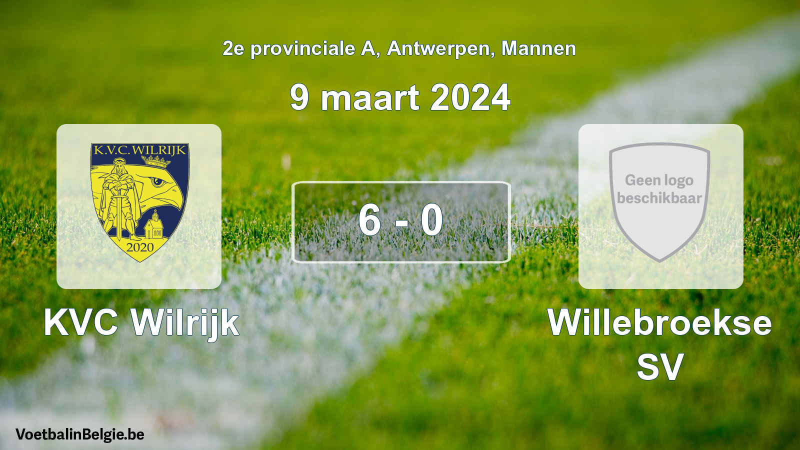 Gespeelde wedstrijd mannenvoetbal: KVC Wilrijk - Willebroekse SV 6 - 0 (9 maart 2024)