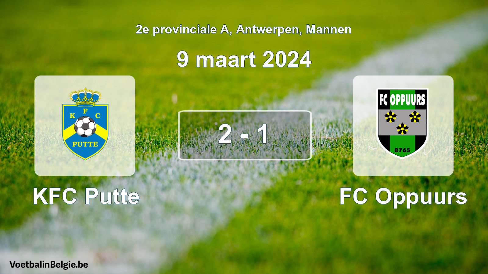 Gespeelde wedstrijd mannenvoetbal: KFC Putte - FC Oppuurs 2 - 1 (9 maart 2024)