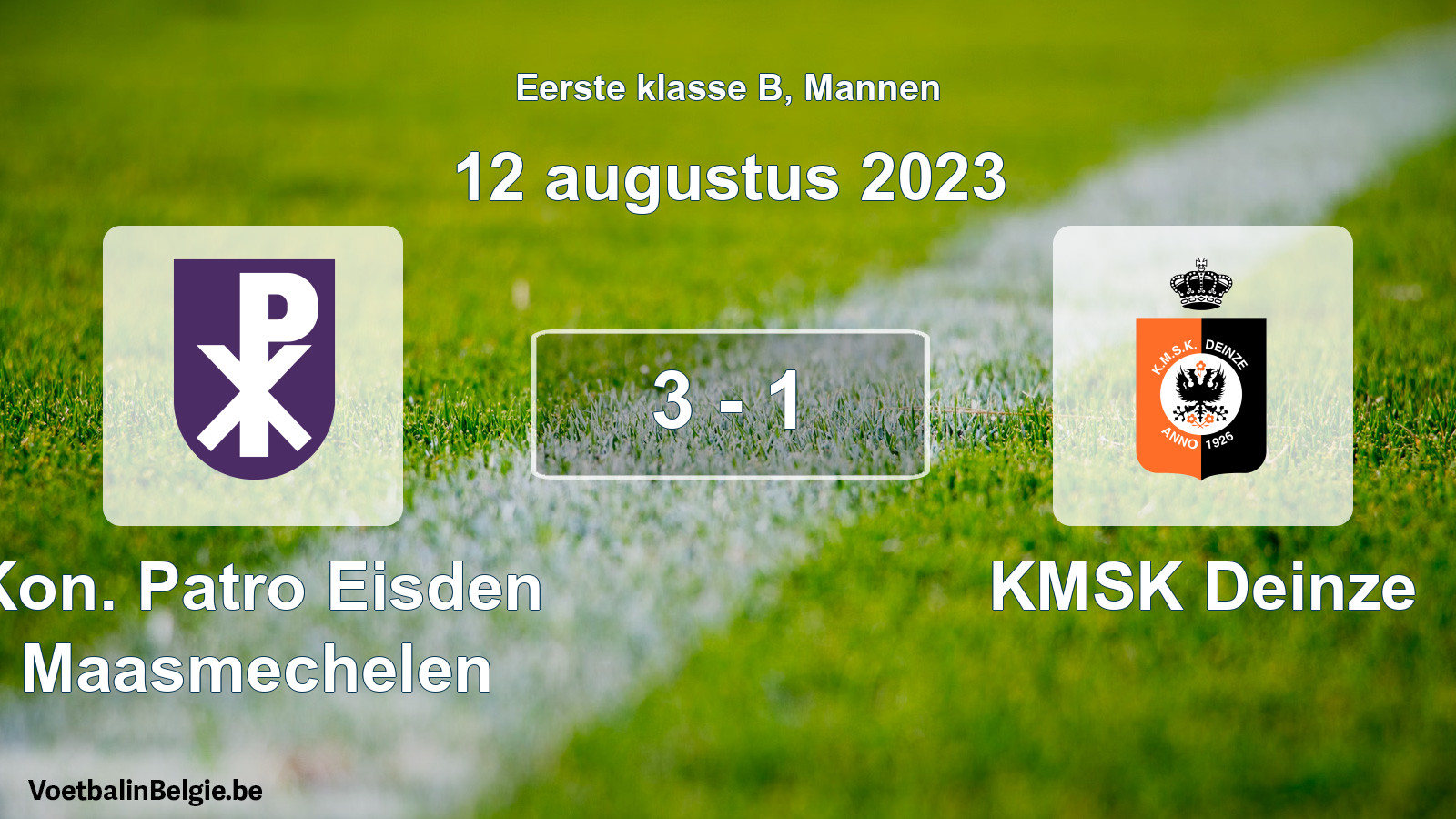 Gespeelde wedstrijd mannenvoetbal: Kon. Patro Eisden Maasmechelen - KMSK Deinze 3 - 1 (12 augustus 2023)