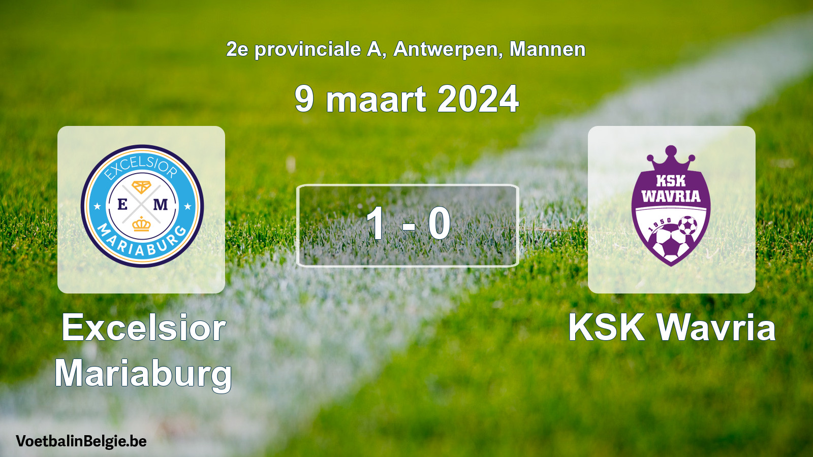 Gespeelde wedstrijd mannenvoetbal: Excelsior Mariaburg - KSK Wavria 1 - 0 (9 maart 2024)
