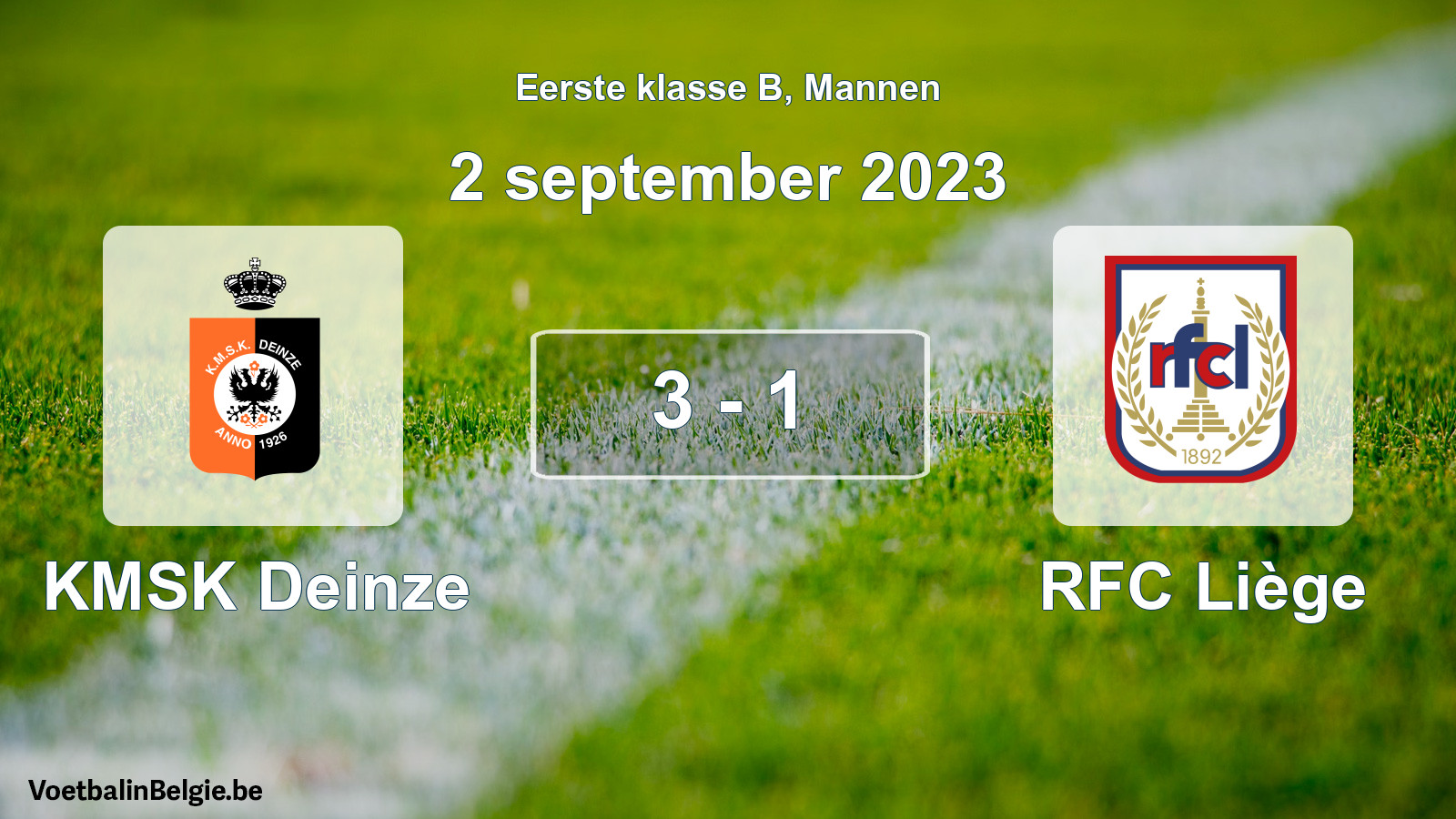 Gespeelde wedstrijd mannenvoetbal: KMSK Deinze - RFC Liège 3 - 1 (2 september 2023)