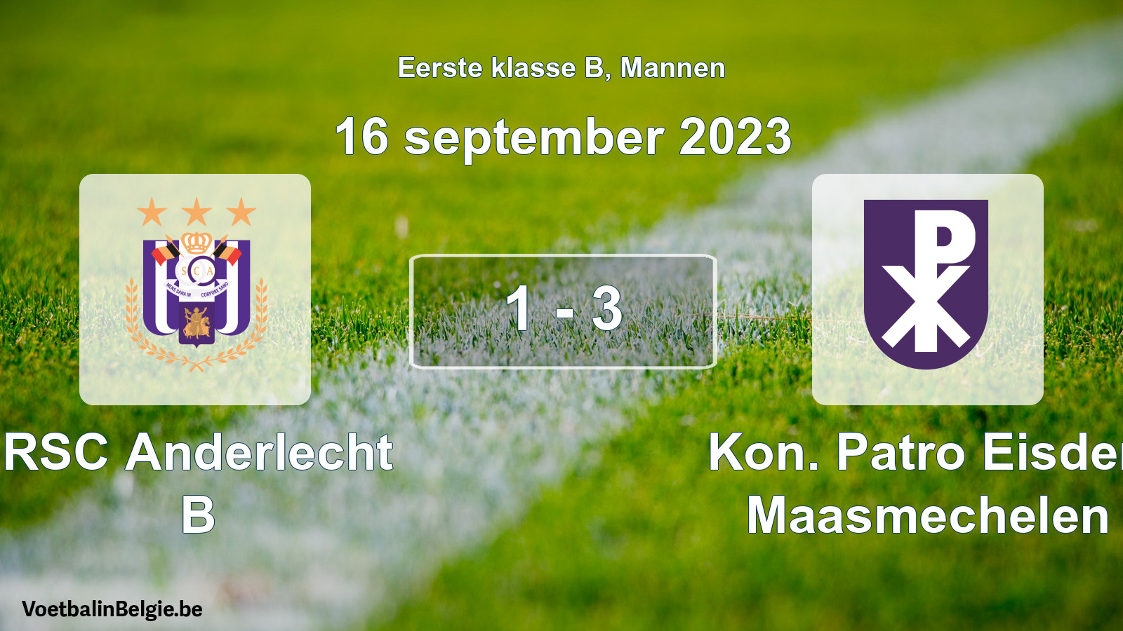 Gespeelde wedstrijd mannenvoetbal: RSC Anderlecht B - Kon. Patro Eisden Maasmechelen 1 - 3 (16 september 2023)
