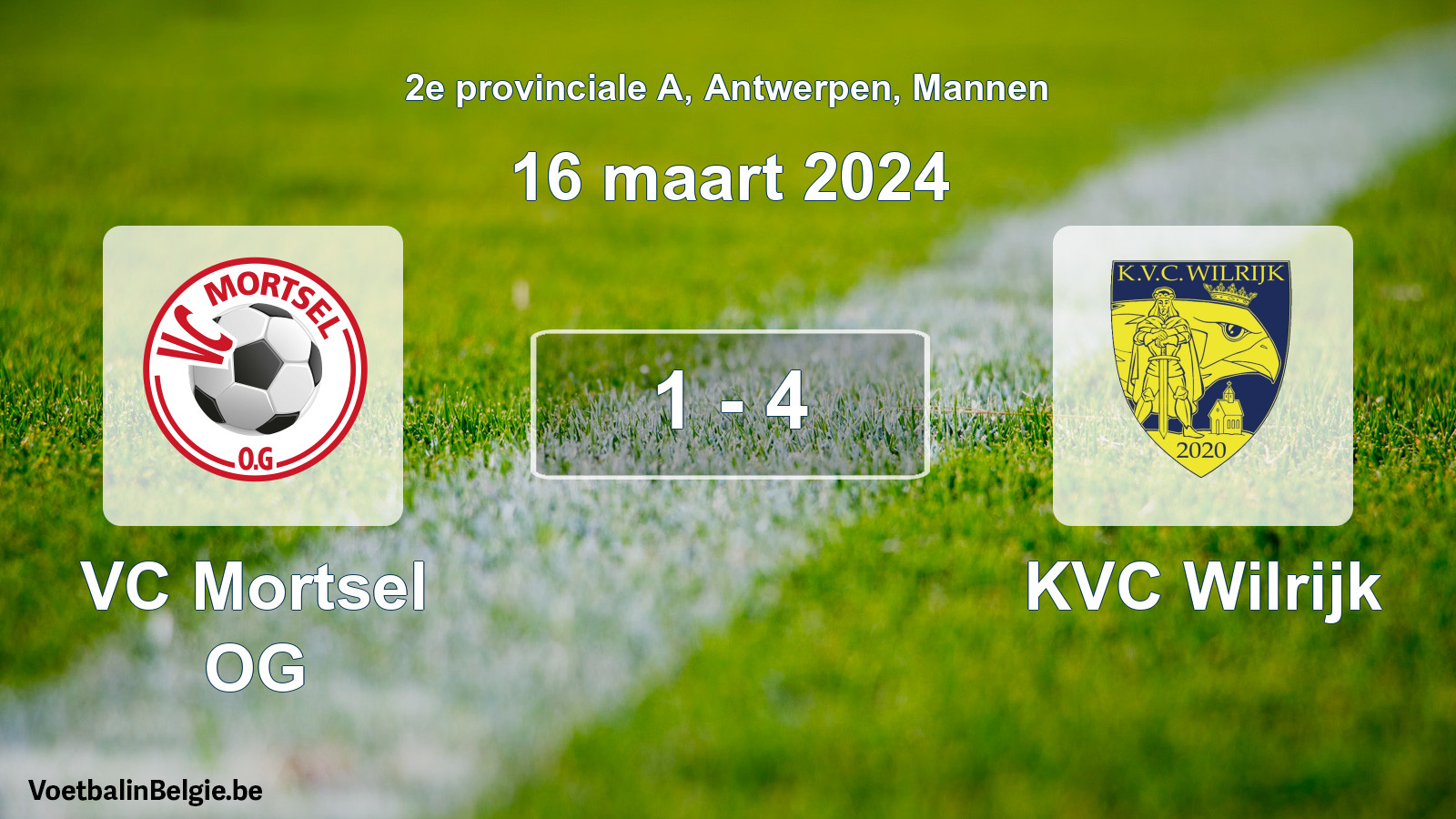 Gespeelde wedstrijd mannenvoetbal: VC Mortsel OG - KVC Wilrijk 1 - 4 (16 maart 2024)