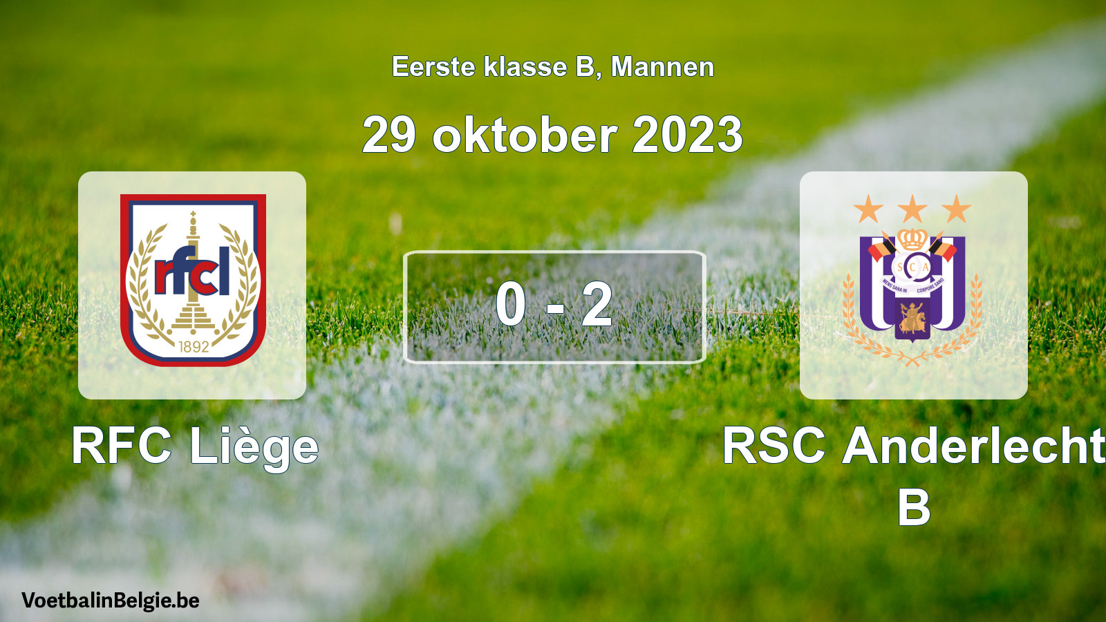 Gespeelde wedstrijd mannenvoetbal: RFC Liège - RSC Anderlecht B 0 - 2 (29 oktober 2023)