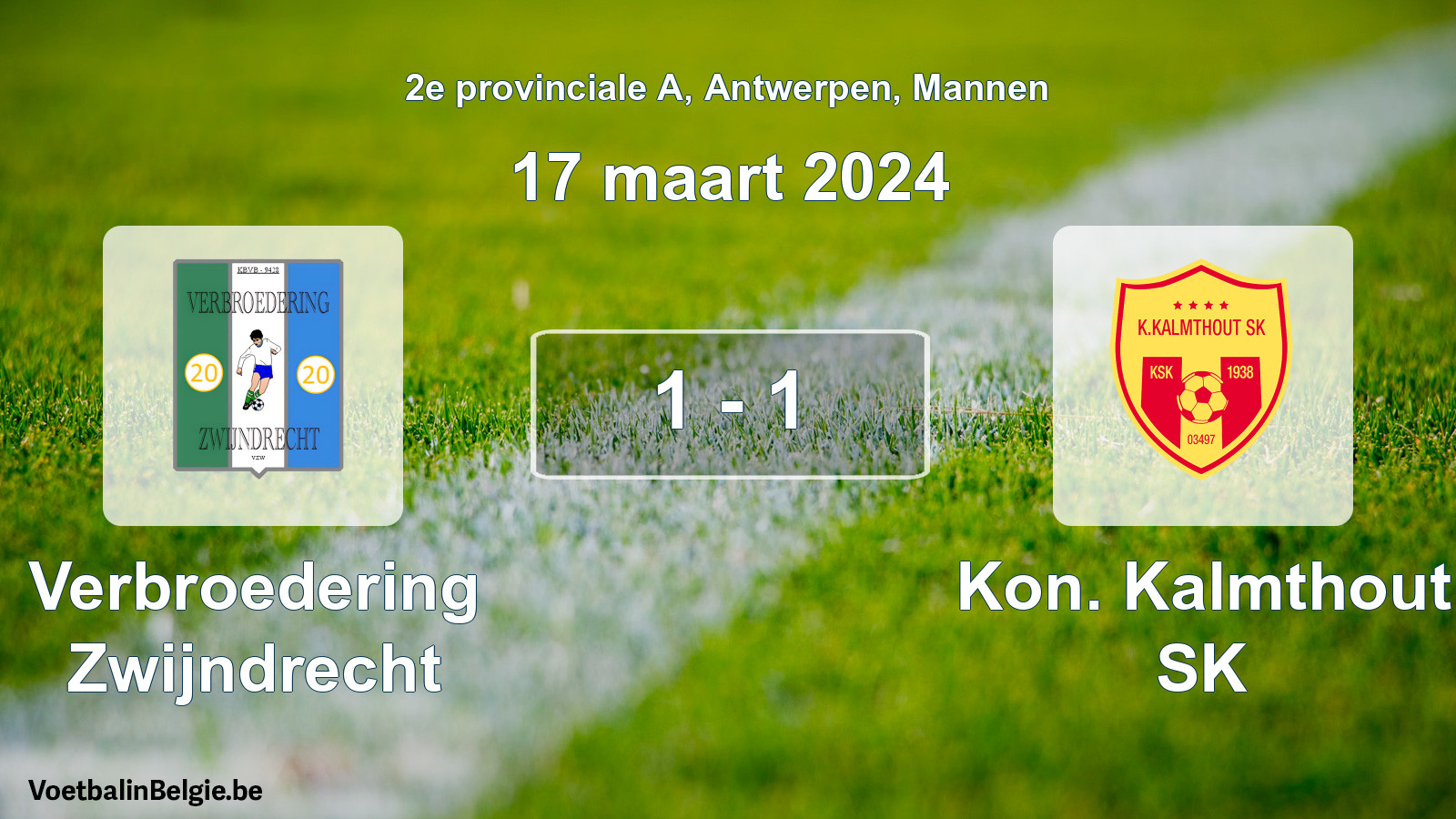 Gespeelde wedstrijd mannenvoetbal: Verbroedering Zwijndrecht - Kon. Kalmthout SK 1 - 1 (17 maart 2024)
