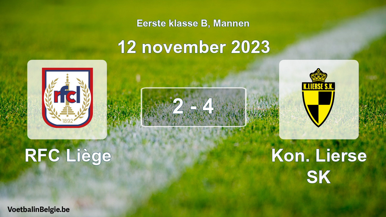 Gespeelde wedstrijd mannenvoetbal: RFC Liège - Kon. Lierse SK 2 - 4 (12 november 2023)