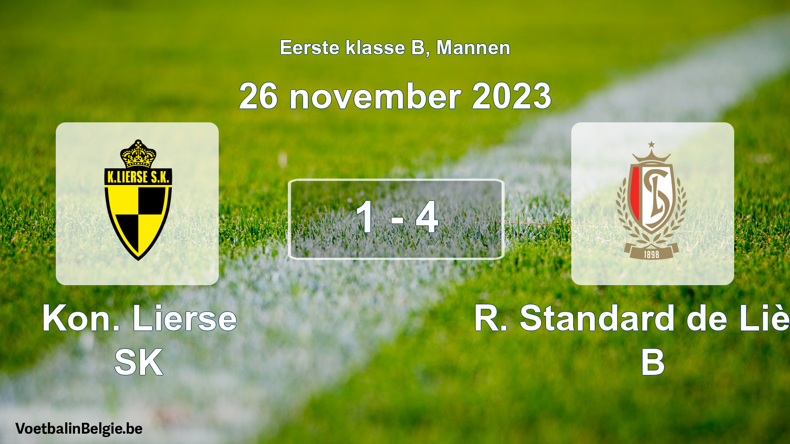 Gespeelde wedstrijd mannenvoetbal: Kon. Lierse SK - R. Standard de Liège B 1 - 4 (26 november 2023)