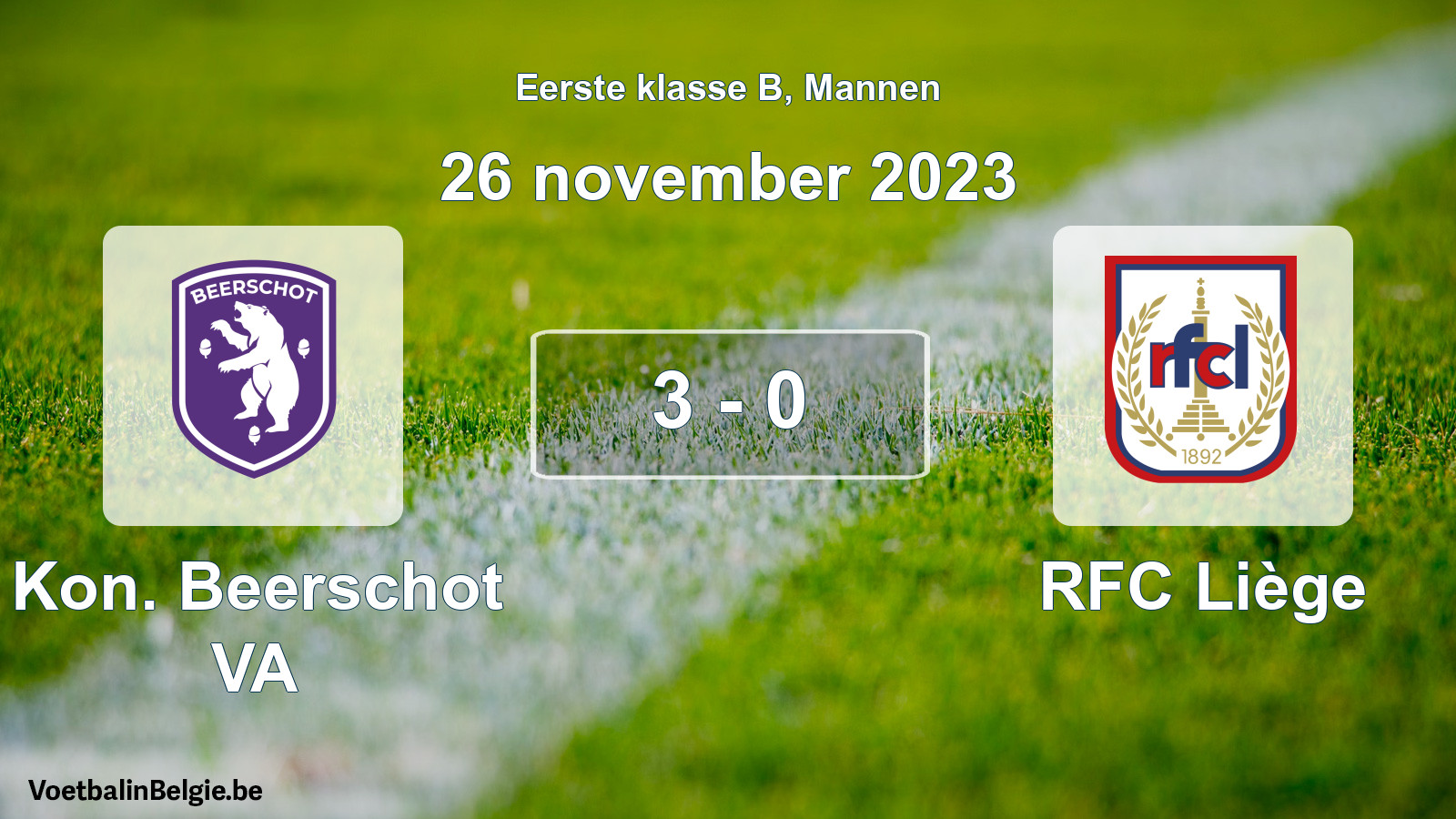 Gespeelde wedstrijd mannenvoetbal: Kon. Beerschot VA - RFC Liège 3 - 0 (26 november 2023)