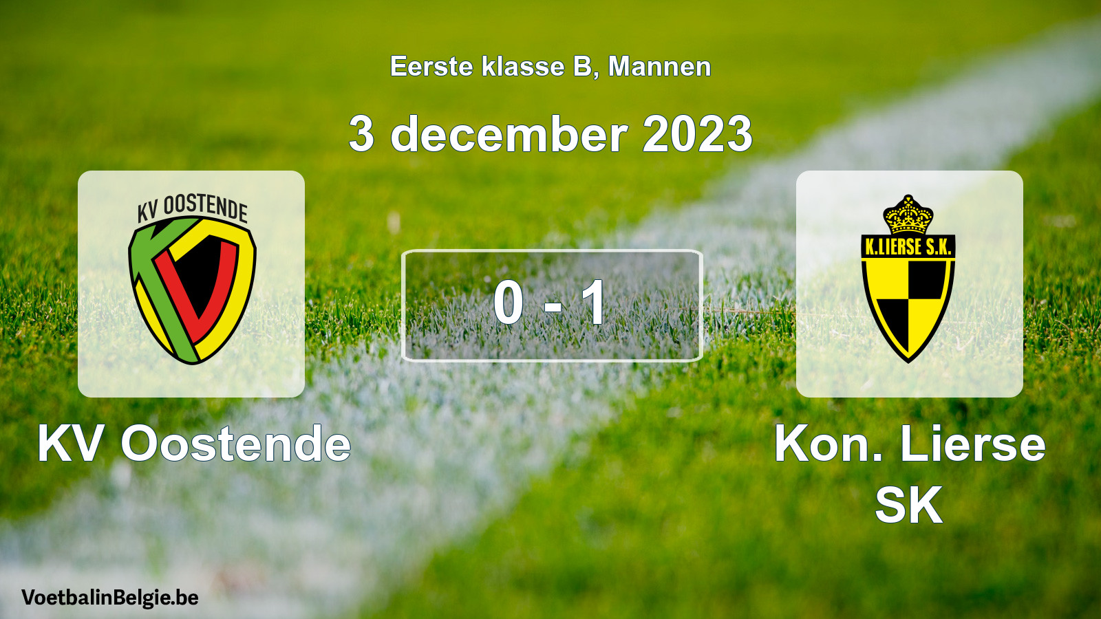 Gespeelde wedstrijd mannenvoetbal: KV Oostende - Kon. Lierse SK 0 - 1 (3 december 2023)