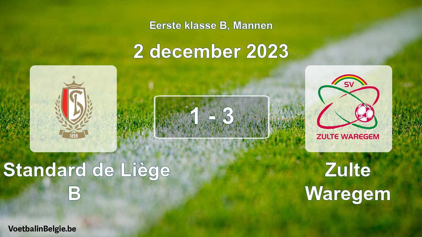 Gespeelde wedstrijd mannenvoetbal: R. Standard de Liège B - Zulte Waregem 1 - 3 (2 december 2023)