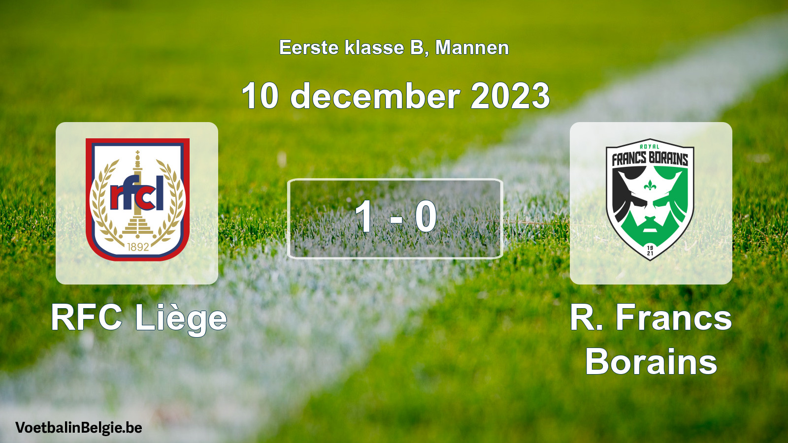 Gespeelde wedstrijd mannenvoetbal: RFC Liège - R. Francs Borains 1 - 0 (10 december 2023)