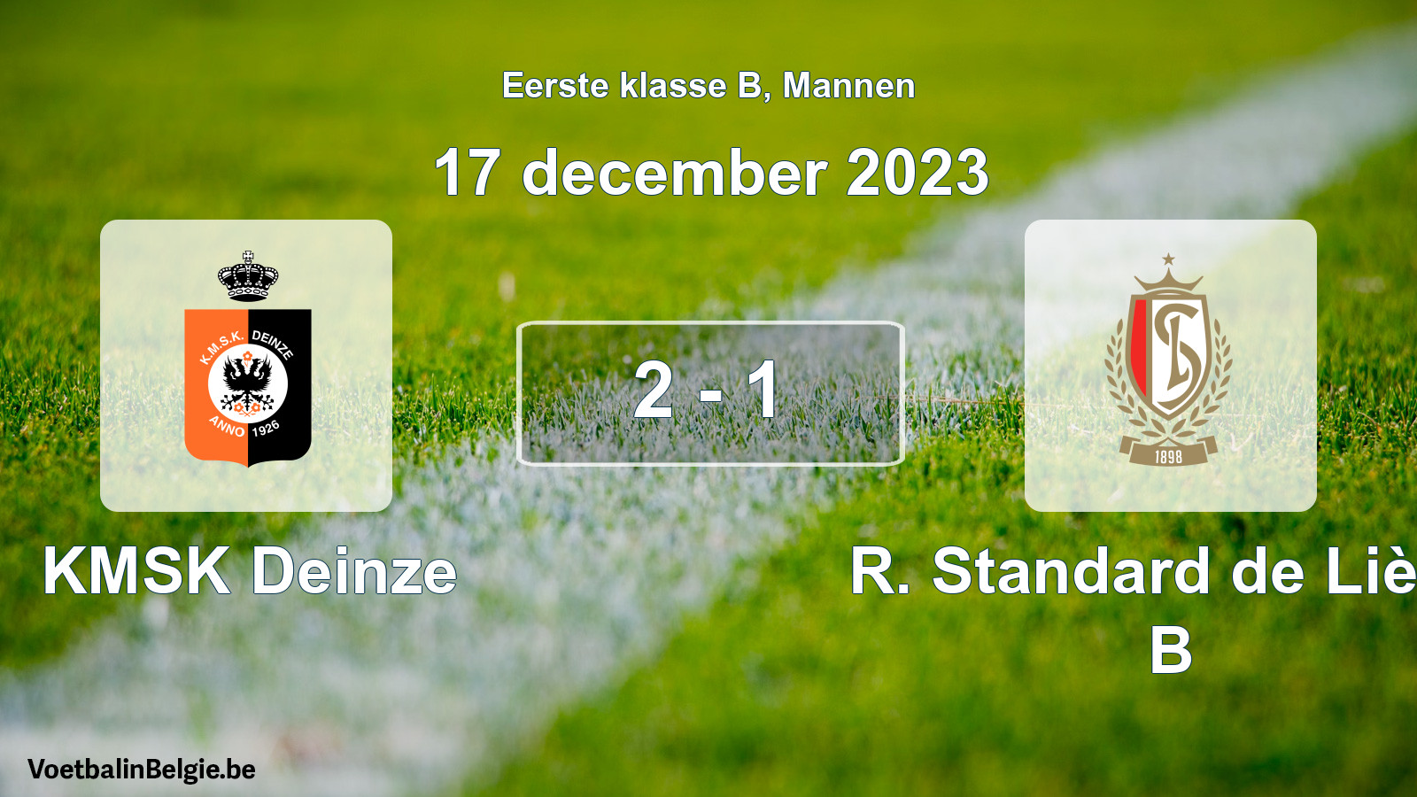 Gespeelde wedstrijd mannenvoetbal: KMSK Deinze - R. Standard de Liège B 2 - 1 (17 december 2023)