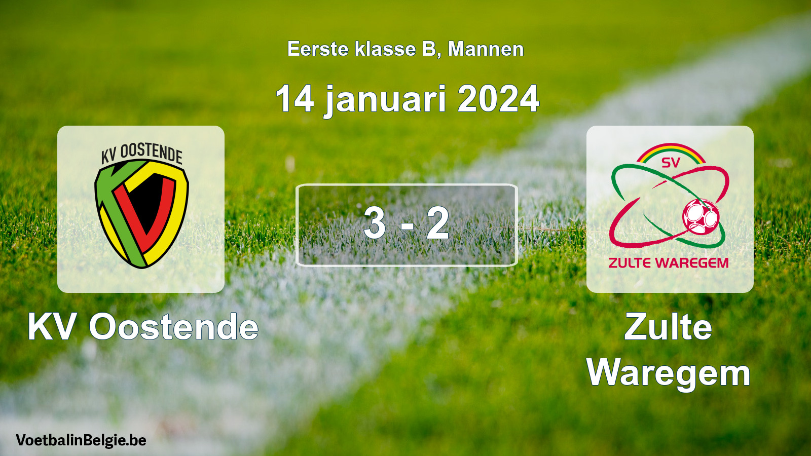 Gespeelde wedstrijd mannenvoetbal: KV Oostende - Zulte Waregem 3 - 2 (14 januari 2024)