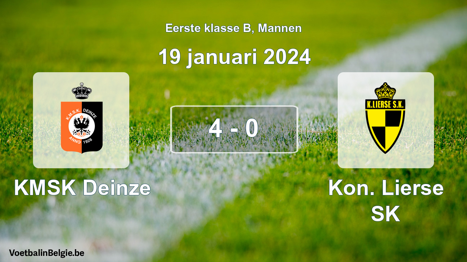 Gespeelde wedstrijd mannenvoetbal: KMSK Deinze - Kon. Lierse SK 4 - 0 (19 januari 2024)