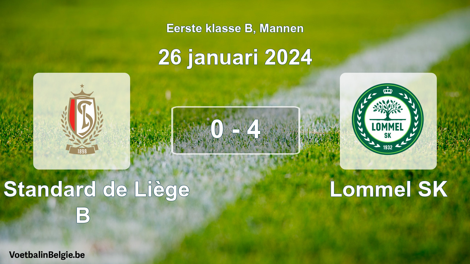 Gespeelde wedstrijd mannenvoetbal: R. Standard de Liège B - Lommel SK 0 - 4 (26 januari 2024)