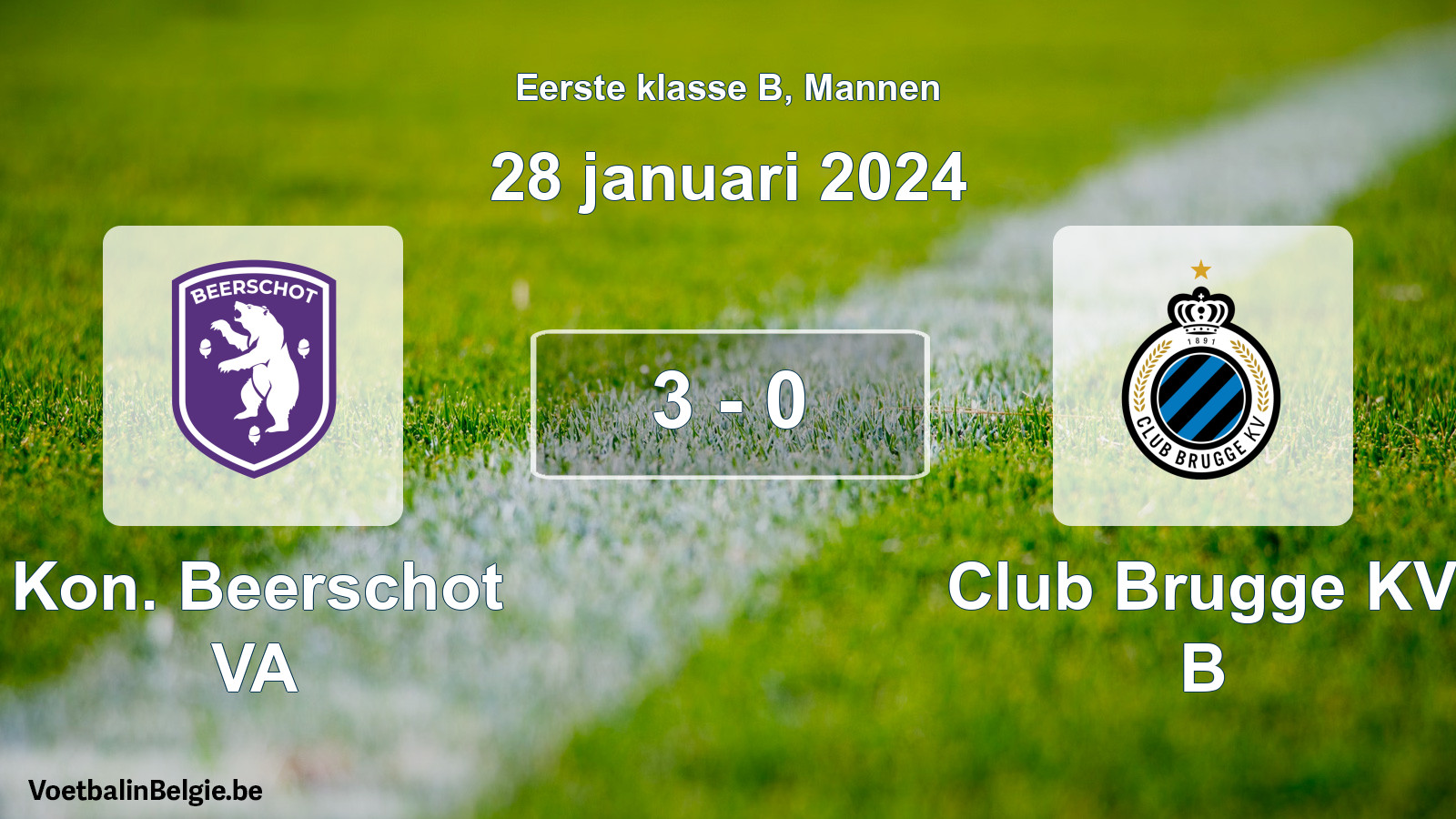 Gespeelde wedstrijd mannenvoetbal: Kon. Beerschot VA - Club Brugge KV B 3 - 0 (28 januari 2024)
