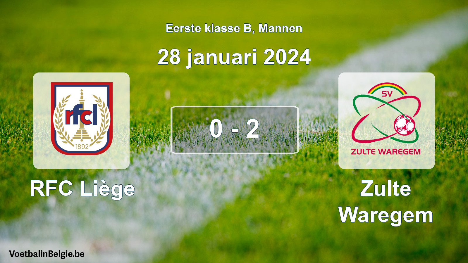 Gespeelde wedstrijd mannenvoetbal: RFC Liège - Zulte Waregem 0 - 2 (28 januari 2024)