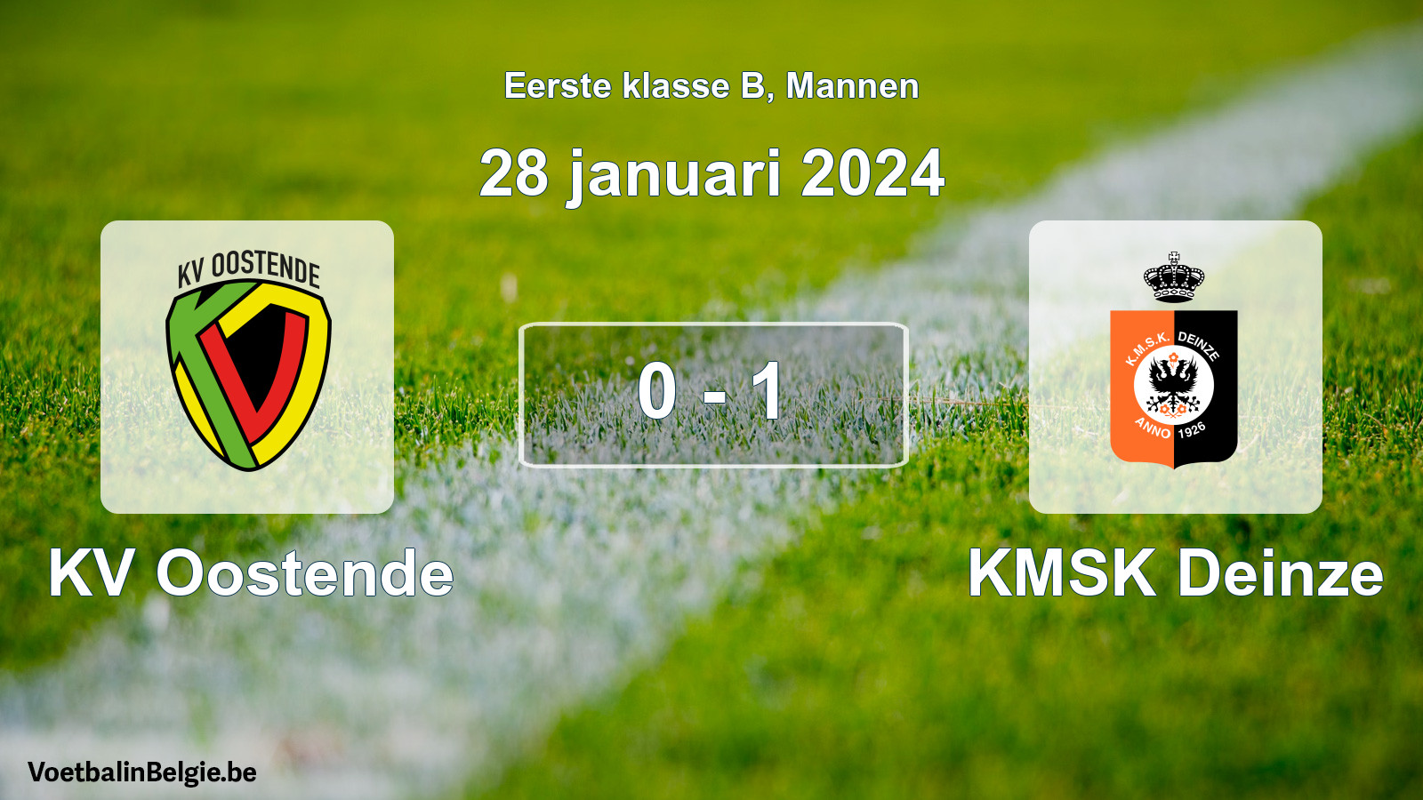 Gespeelde wedstrijd mannenvoetbal: KV Oostende - KMSK Deinze 0 - 1 (28 januari 2024)
