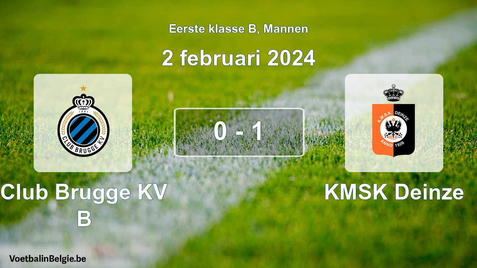 Gespeelde wedstrijd mannenvoetbal: Club Brugge KV B - KMSK Deinze 0 - 1 (2 februari 2024)