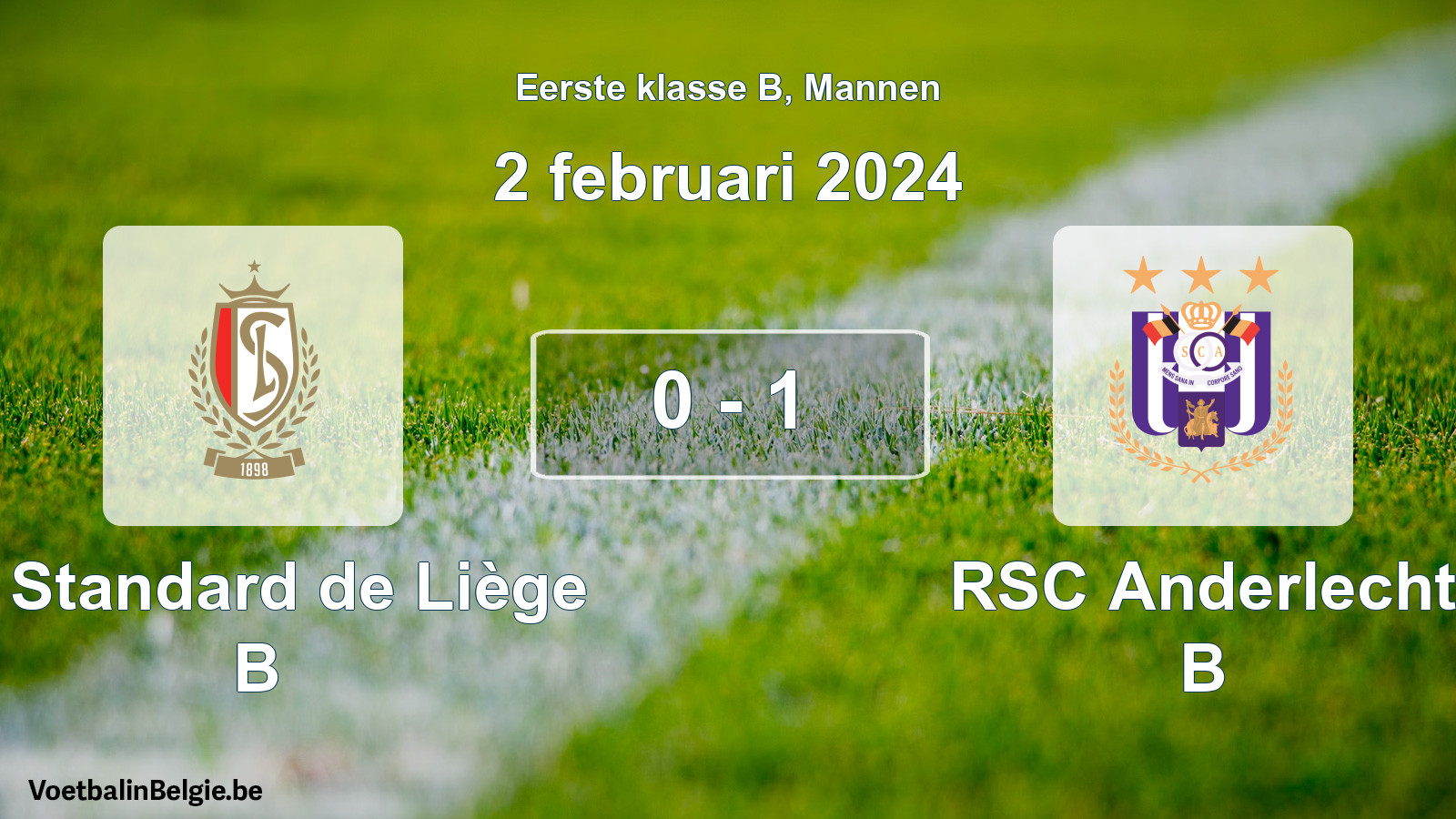 Gespeelde wedstrijd mannenvoetbal: R. Standard de Liège B - RSC Anderlecht B 0 - 1 (2 februari 2024)