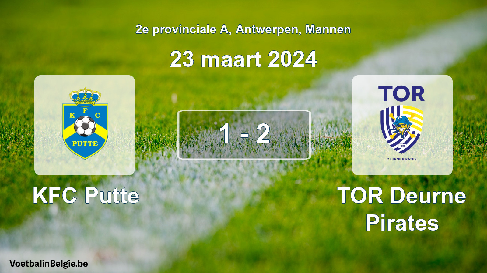 Gespeelde wedstrijd mannenvoetbal: KFC Putte - TOR Deurne Pirates 1 - 2 (23 maart 2024)