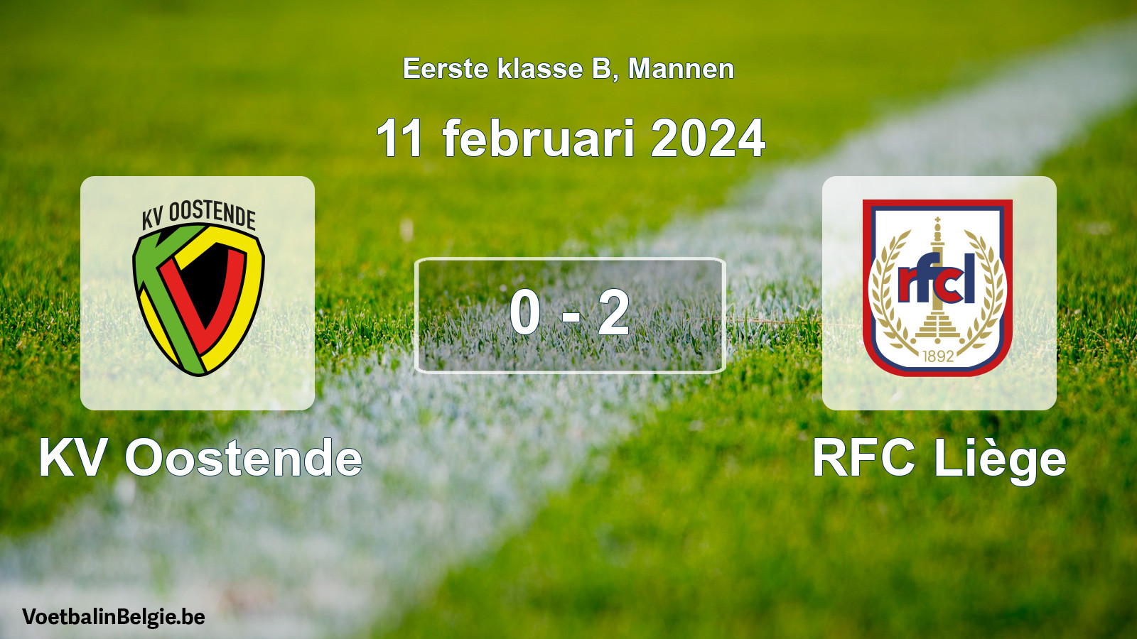 Gespeelde wedstrijd mannenvoetbal: KV Oostende - RFC Liège 0 - 2 (11 februari 2024)
