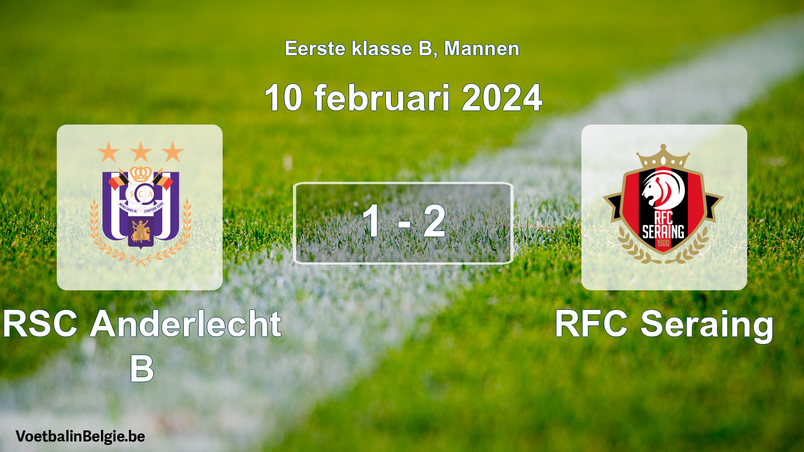 Gespeelde wedstrijd mannenvoetbal: RSC Anderlecht B - RFC Seraing 1 - 2 (10 februari 2024)